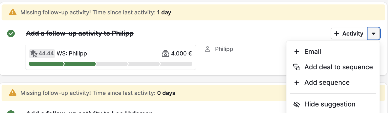 Add sequences in Pipedrive Pulse overlooked deals