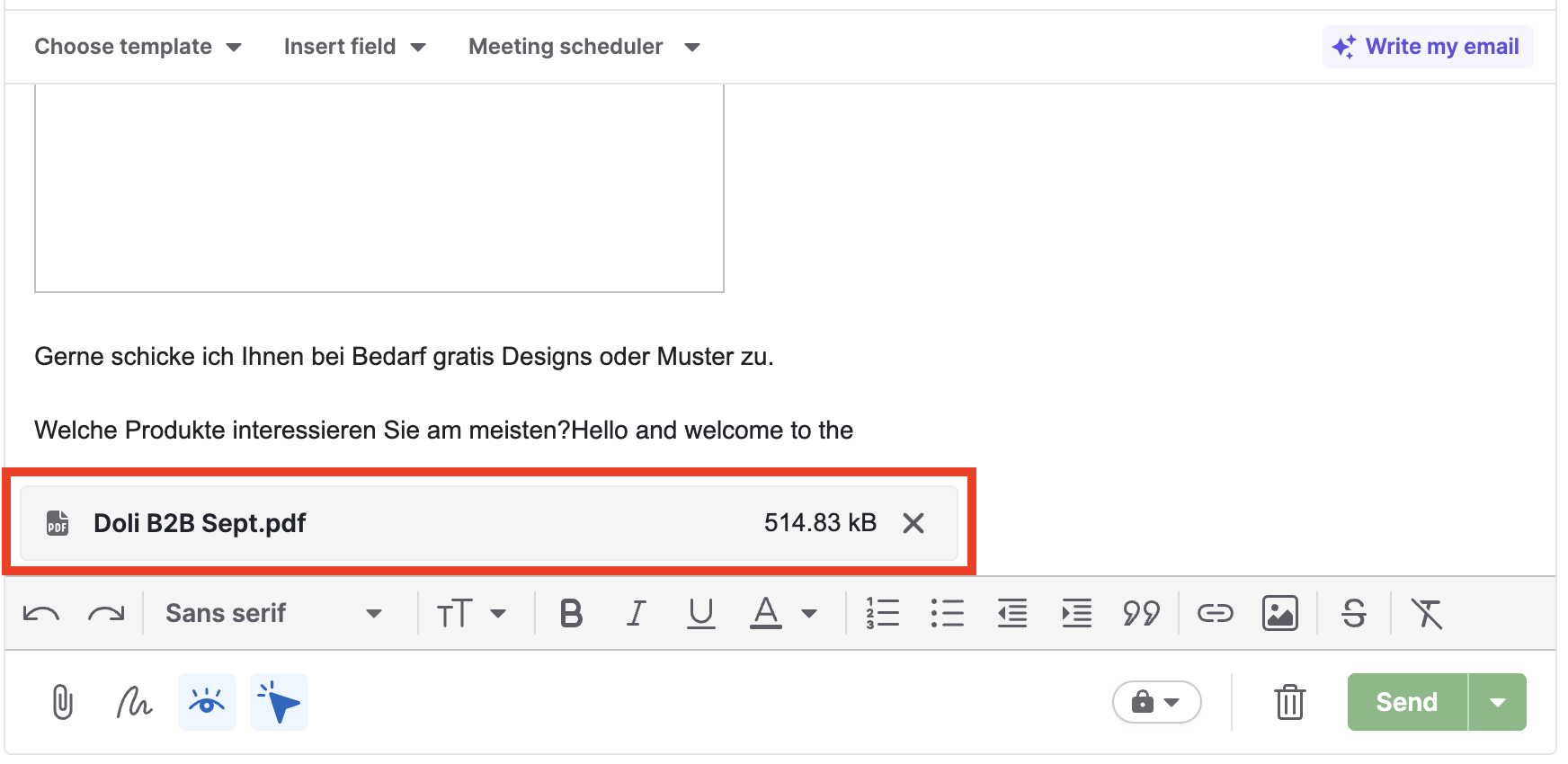 email attachments in templates