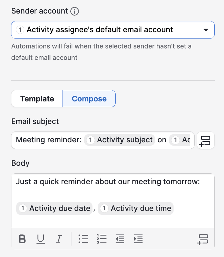 Both composer and template views show a preview of the email.