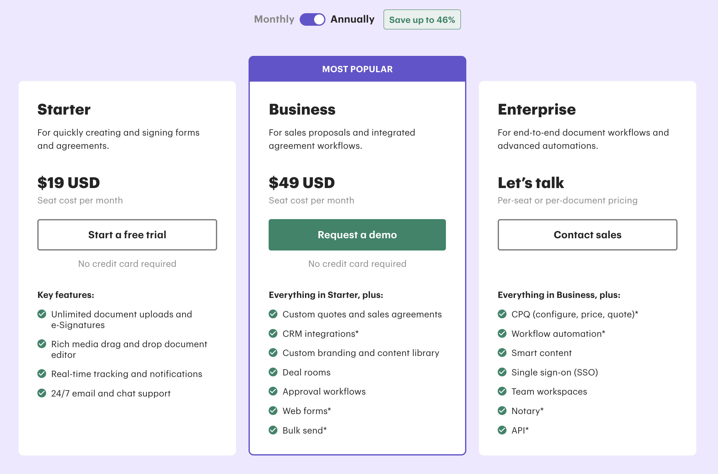PandaDoc is 49$ per month as of September 2025